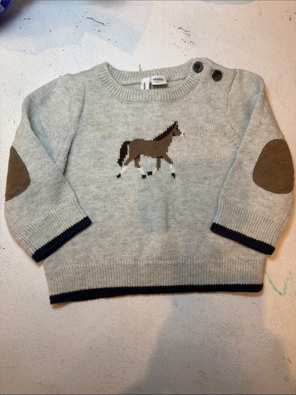 Janie and Jack Light Gray Sweater with Brown Horse Intarsia